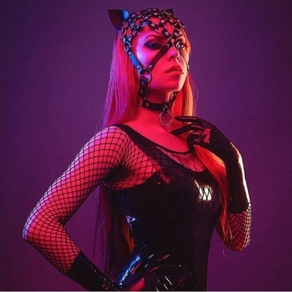 🆕 Black Leather Fetish Masquerade Face Mask Slave Bondage BDSM Costume Cosplay - Picture 4 of 5